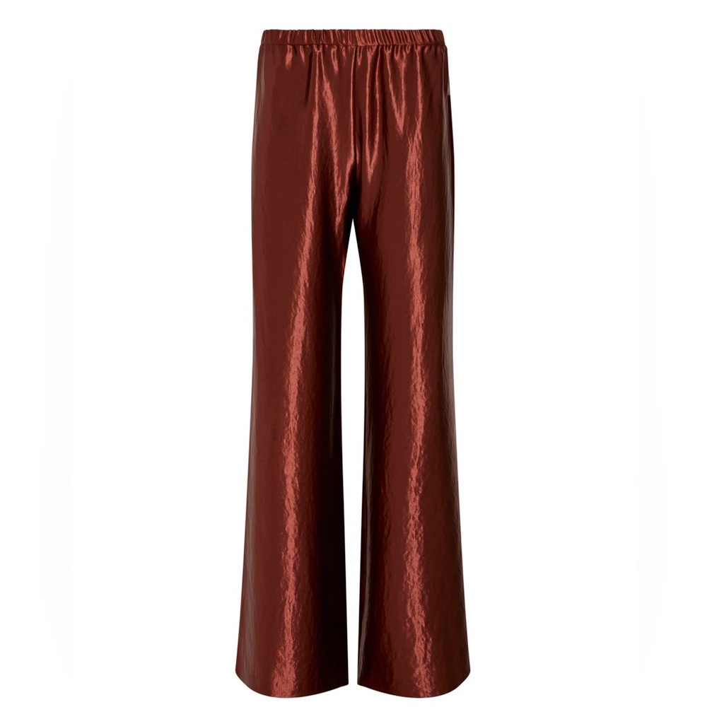 Amanda Uprichard Mariko Satin Wide Leg Pants Copper Pull On Medium NWOT - Picture 2 of 5